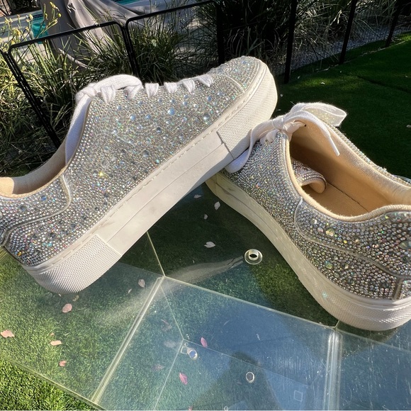Betsey Johnson Shoes - Betsey Johnson White Iridescent Crystal Platform Sneakers